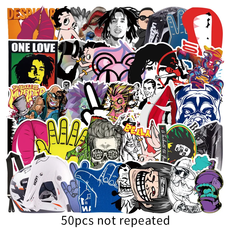 

50 Pieces of Personality Rock Cartoon Luggage Laptop Mobile Phone Scooter Thermos Cup Decorative Waterproof Graffiti Stickers