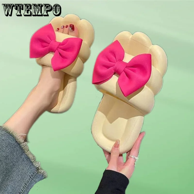 WTEMPO Women's Slippers Cute Bow Decorated Foot Shaped Slides 2023 Summer Fashion Thick Sole Soft Outdoor Sandals Wholesale