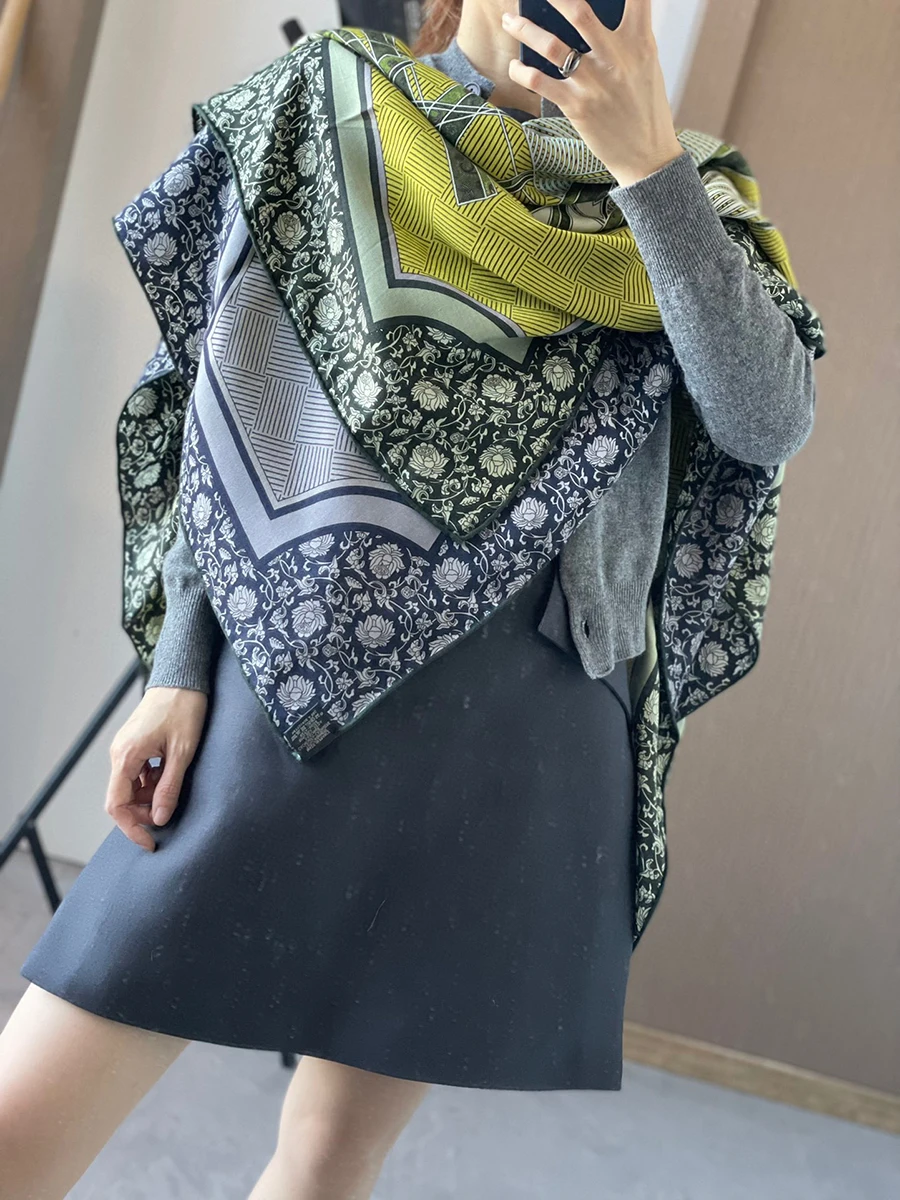 

Fashion Double Face Print Scarf Luxury Brand Designer Silk Wool Scarves Cashmere Shawls Herms Brand Hand Rolled Edges Hijab AB