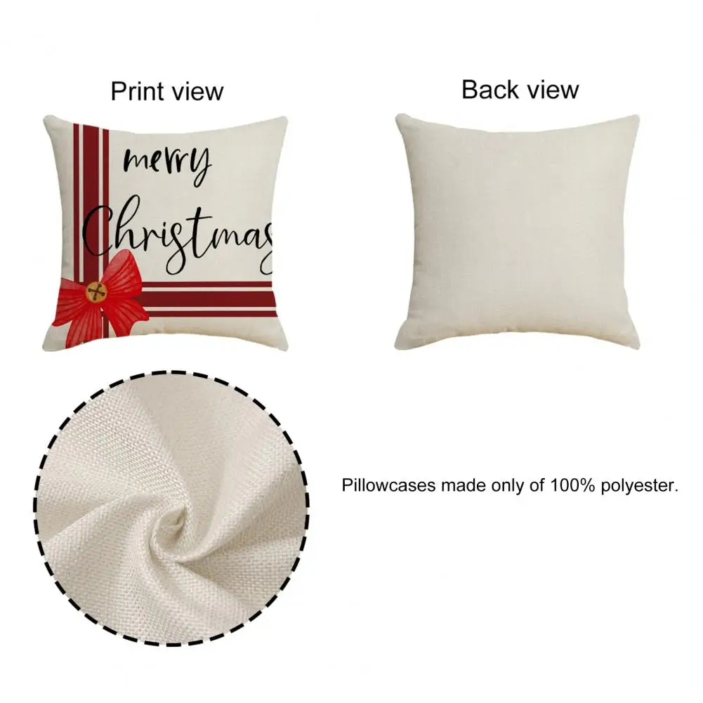 

Hidden Zipper Christmas Pillowcase Reusable Christmas Flax Pillow Case with Tree Bowknot Hat Zipper Festive Sofa for Party