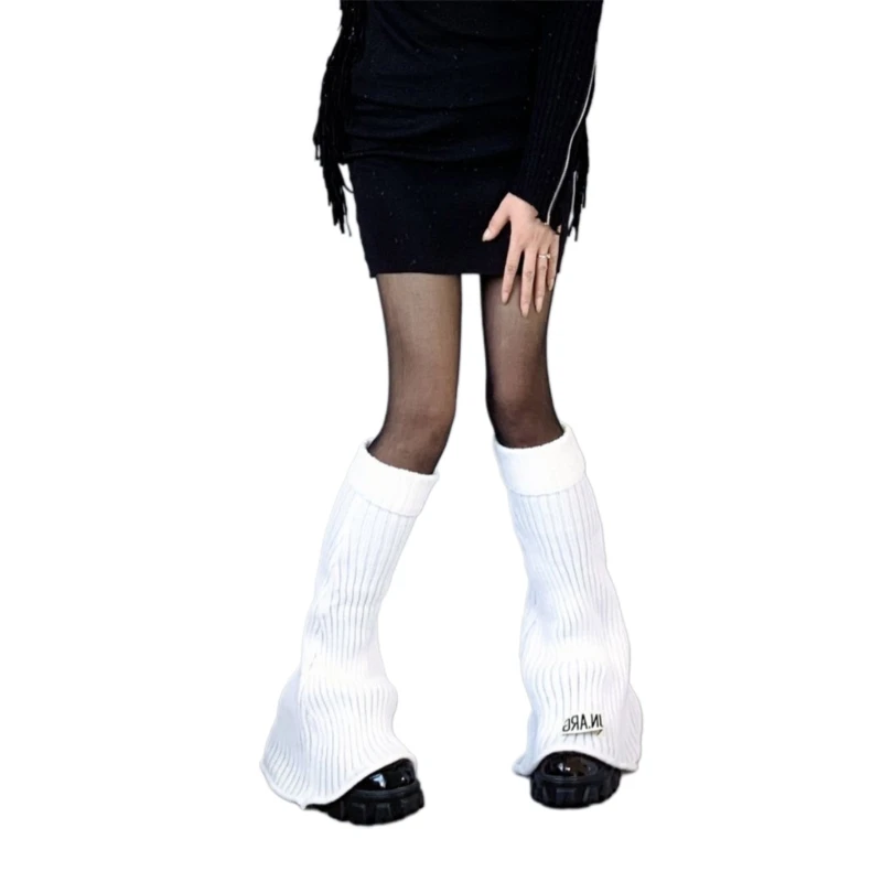 Women Flared Loose Foot Cover Stockings Rib Knit Letters Leg Warmer Streetwear 37JB