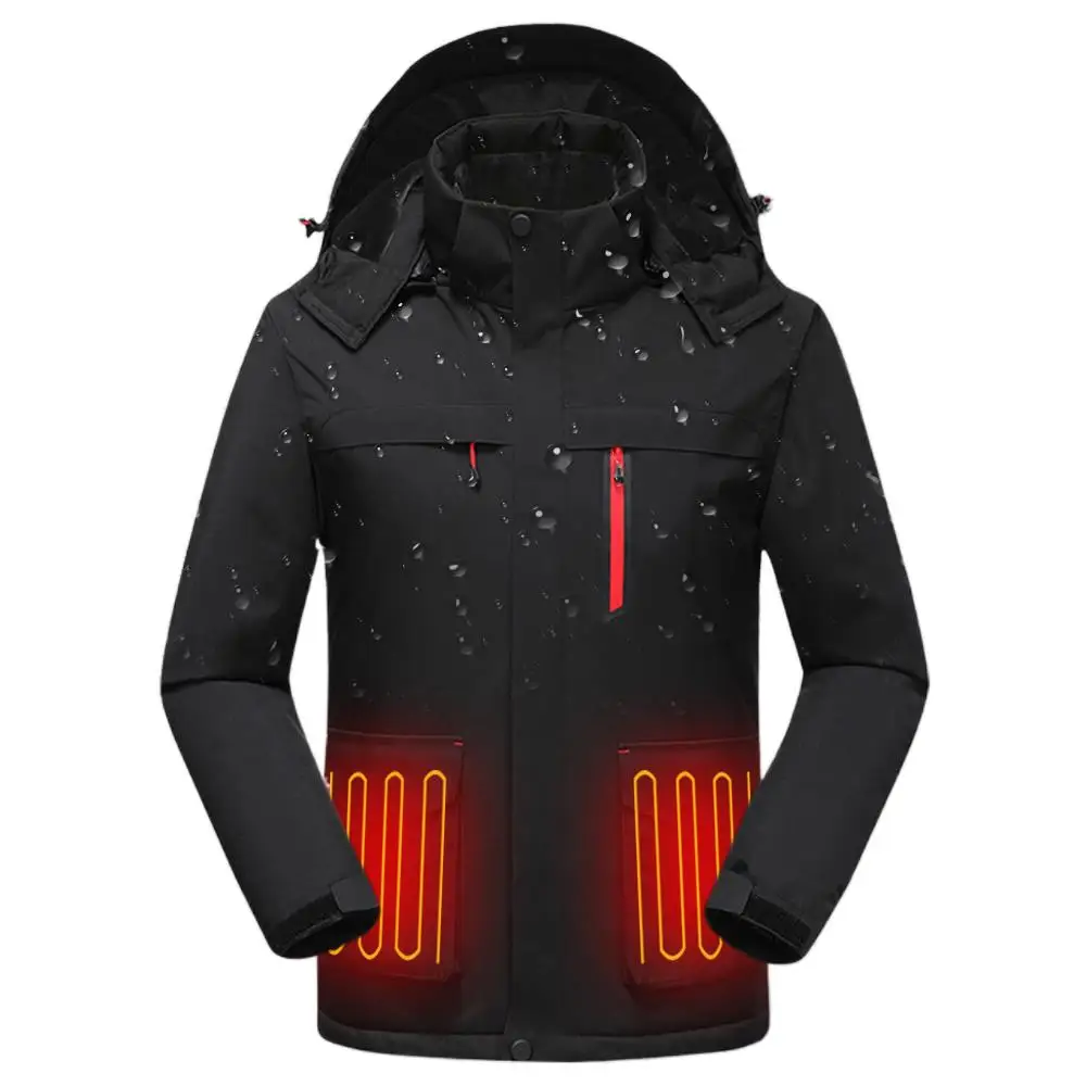 

Outdoor Coat Men Heated Jackets USB Electric Battery Long Sleeves Heating Hooded Jacket Warm Winter Thermal Clothing Rainproof