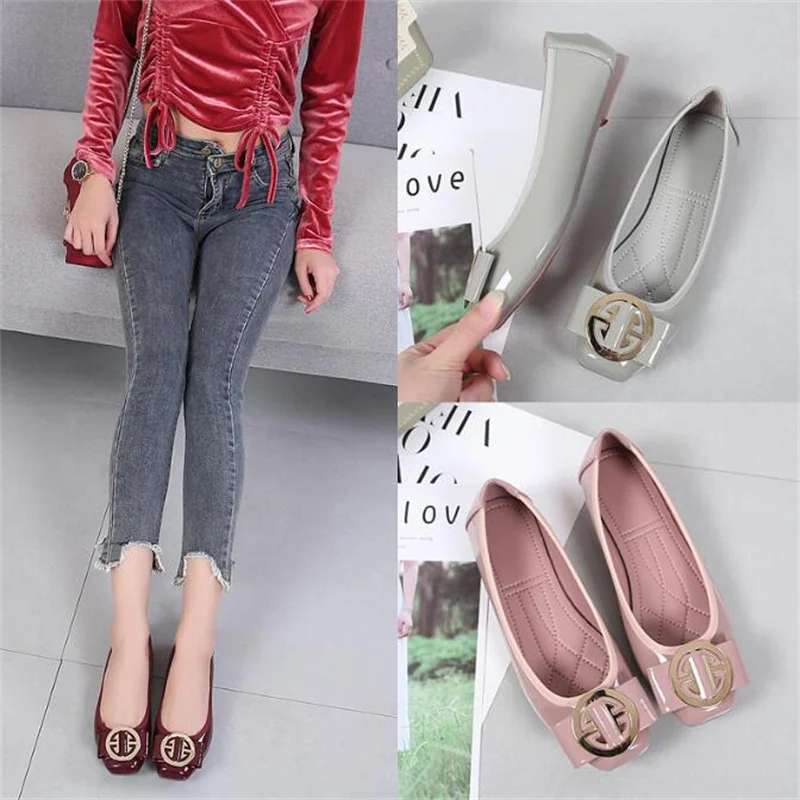 New Women Fashion Flats Shoes Square Toe PU Leather Shoes Ballet Flats Women Golden Ballerinas Shoes Girls Moccasins Size 35-44