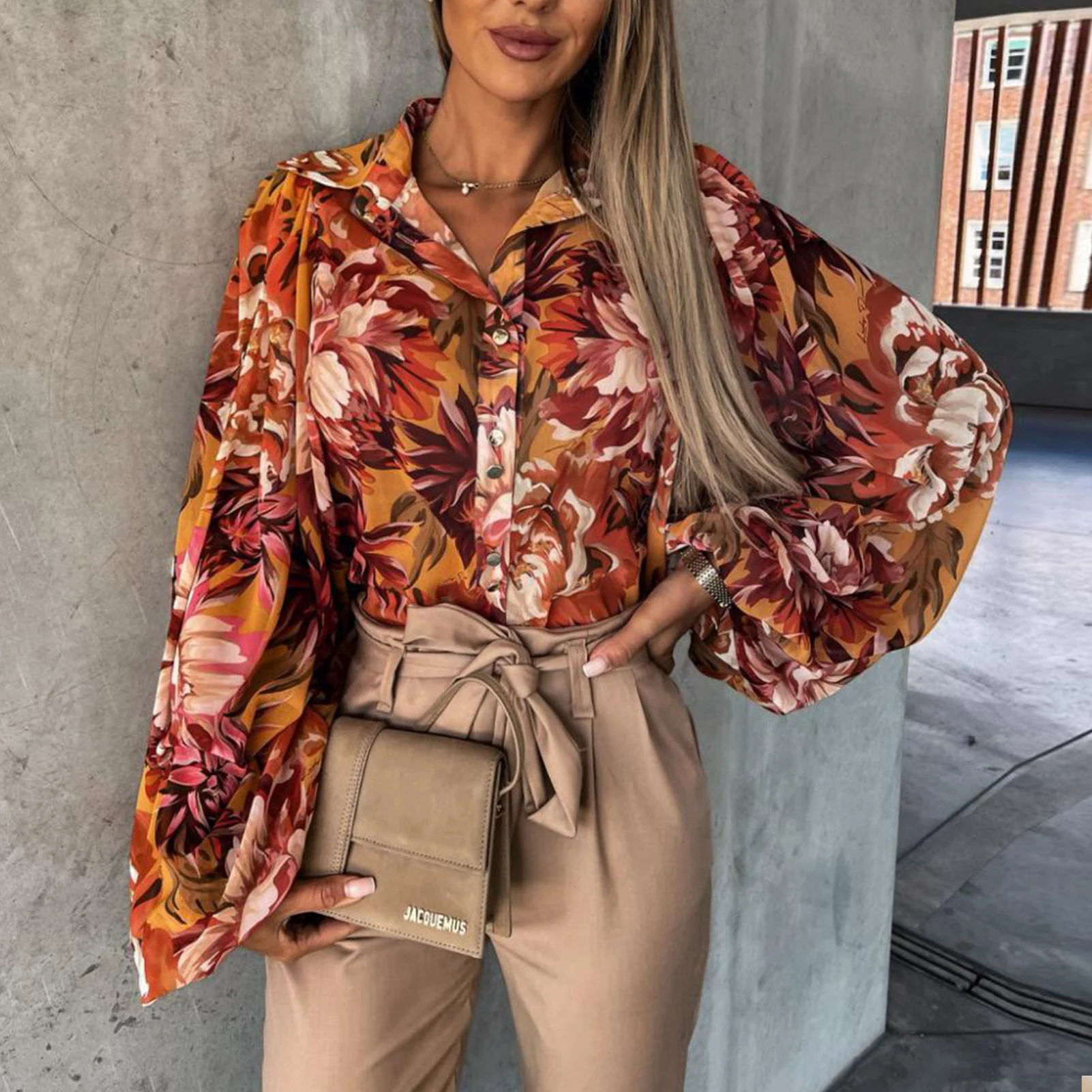 

2023 Ladies Casual Blouses Shirt Women Turn Down Collar Floral Printed Fashion Basic Top Elegant Autumn Button Down Daily Outfit