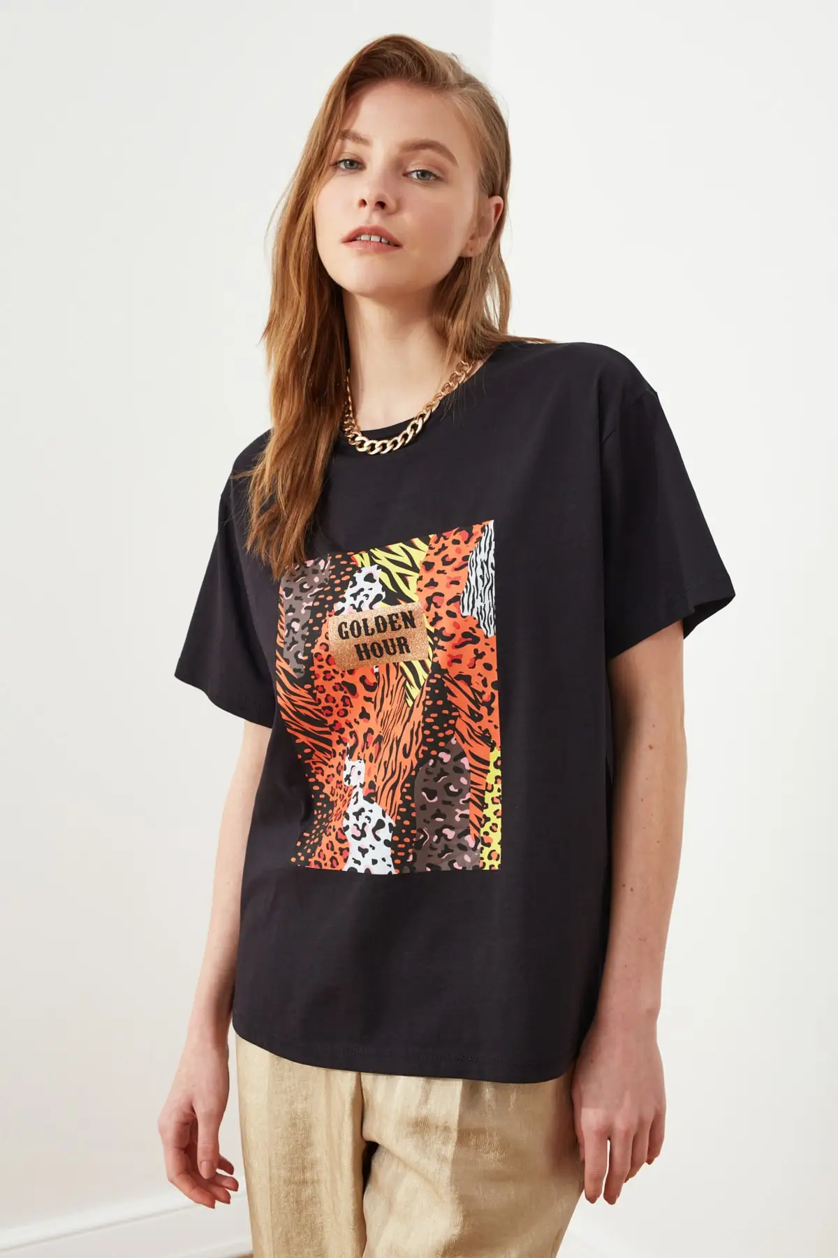 Трикотажная футболка бойфренда с принтом|Футболки| |