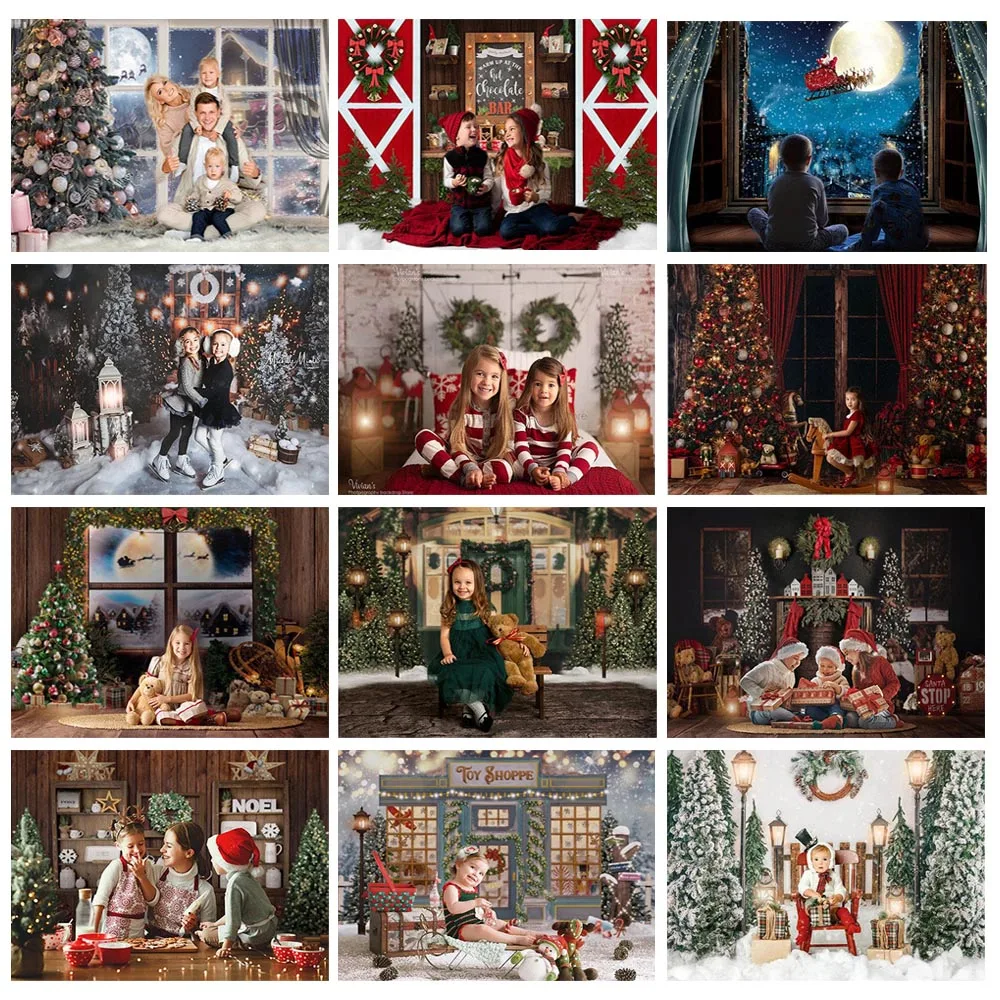 

Фон для фотографий с рождественскими мотивами, камином, зимним снежным портретом, Рождественская елка