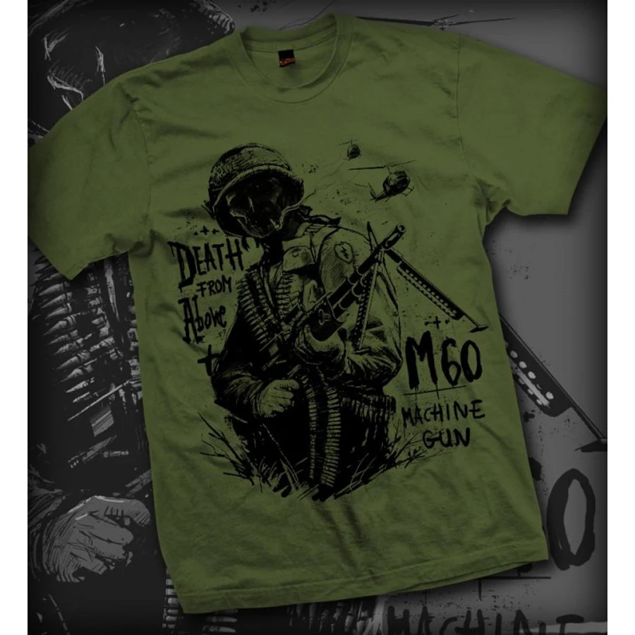 

DEATH FROM ABOVE Airborne Troops Paratroops M 60 Machine Gunner T-Shirt 100% Cotton O-Neck Short Sleeve Casual Mens T-shirt