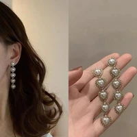 vintage baroque love heart earrings long temperament super fairy stud earrings female 925 silver needle jewelry pearl jewelry