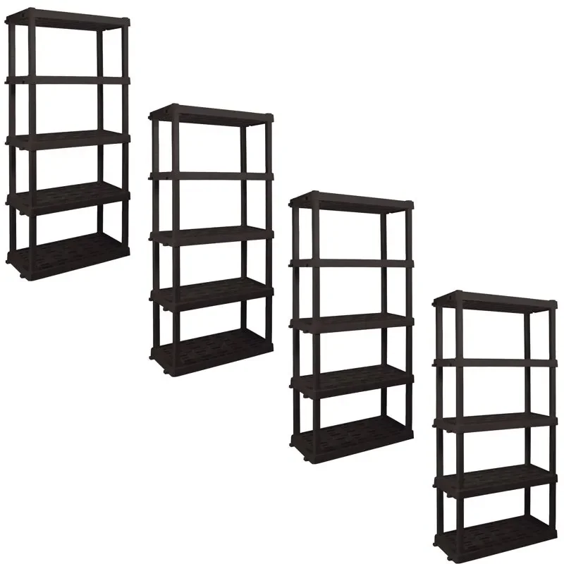 

74" H x 18" D x 36" W 5 Shelf Plastic Garage Shelves, Pack of 4 Storage Shelving, Black 750 lbs Capacity