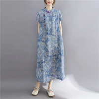 2022 chinese dress flower print qipao cheongsam modern cheongsam cotton linen dresses elegant qipao oriental cheongsam dress