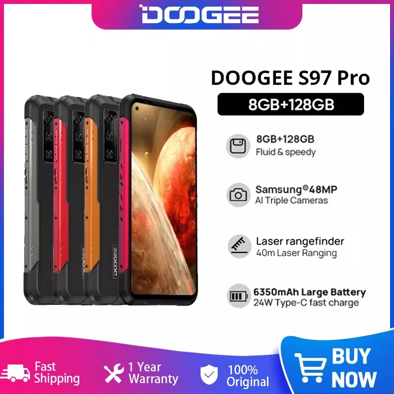 DOOGEE S97 Pro Rugged Phone 40m Laser Rangefinder 48MP QuadCamera Cellphone Helio G95 Octa Core 8GB+128GB SmartPhone 8500mAh NFC