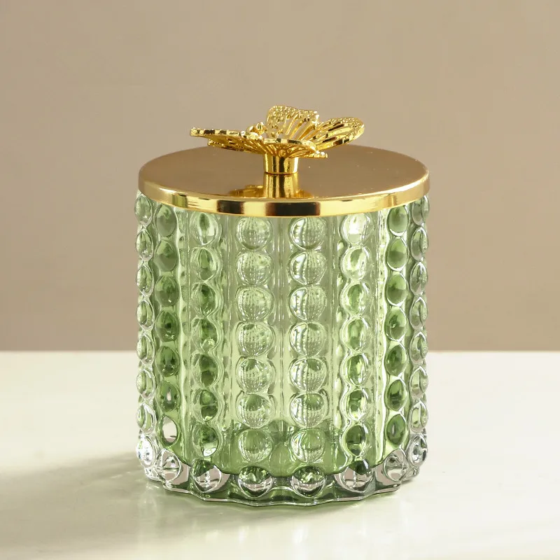 

Glass Cosmetic Brush Storage Tank Gold Cotton Swab Box With Butterfly Cover Bathroom Female Jewelry Tube Green/Coffee/Clear New