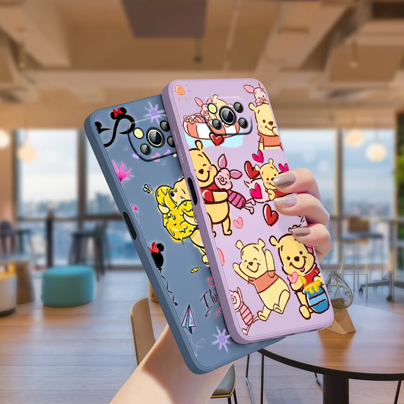 

Disney Edward Pooh Cute For Xiaomi POCO F3 X4 X3 NFC GT X2 C31 C3 M2 M3 M4 Pro Liquid Soft Rope Silicone Phone Case Cover