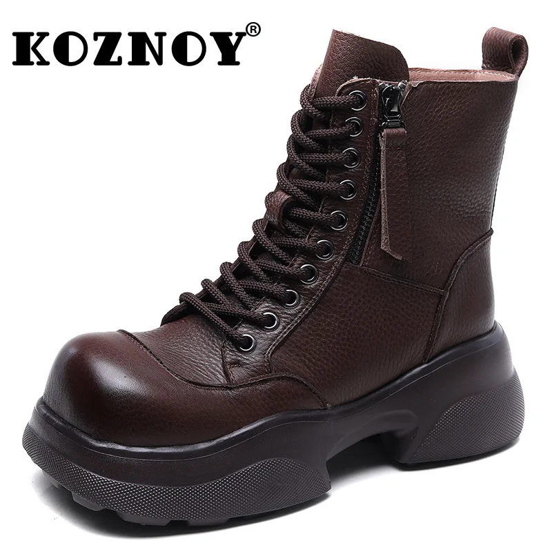 

Винтажные мотоциклетные ботинки из натуральной кожи с большим носком, 6 см