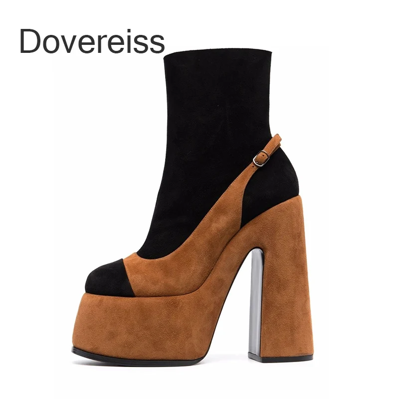 

Женские Водонепроницаемые ботильоны на платформе, коричневые ботинки на массивном каблуке, большие размеры 41 42 43, зима 2022