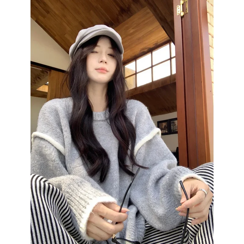 Осенне-зимний вязаный свитер женский мягкий эластичный пуловер свободный крой