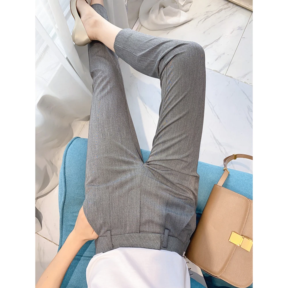 

Женские облегающие брюки с высокой талией, повседневные брюки для делового костюма, повседневные модные укороченные брюки для весны и лета