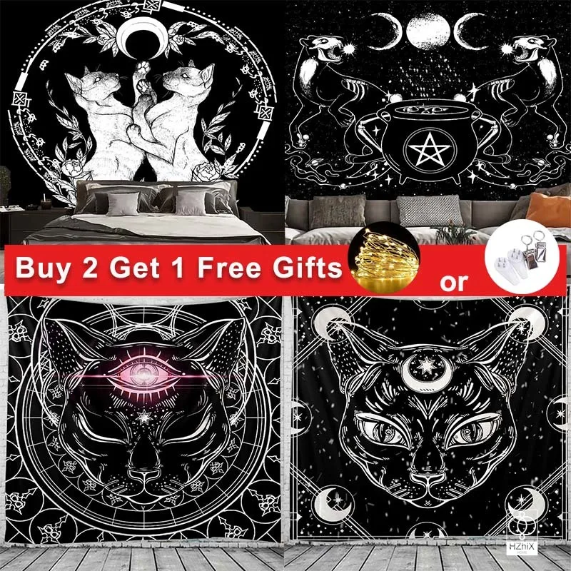 

Trendy Cat Magic Tapestry Mandala Hippie Macrame Style Suitable for Dining Room Bedroom Wall Decoration Aesthetics Home Decor