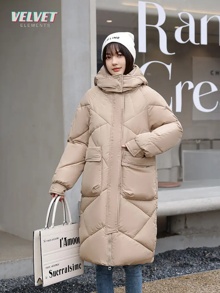 VelvetElements 2023 New Snow Wear Winter Coat for Women Down Jacket Warm Casual Loose Hooded Winter Women Jacket Long Parkas