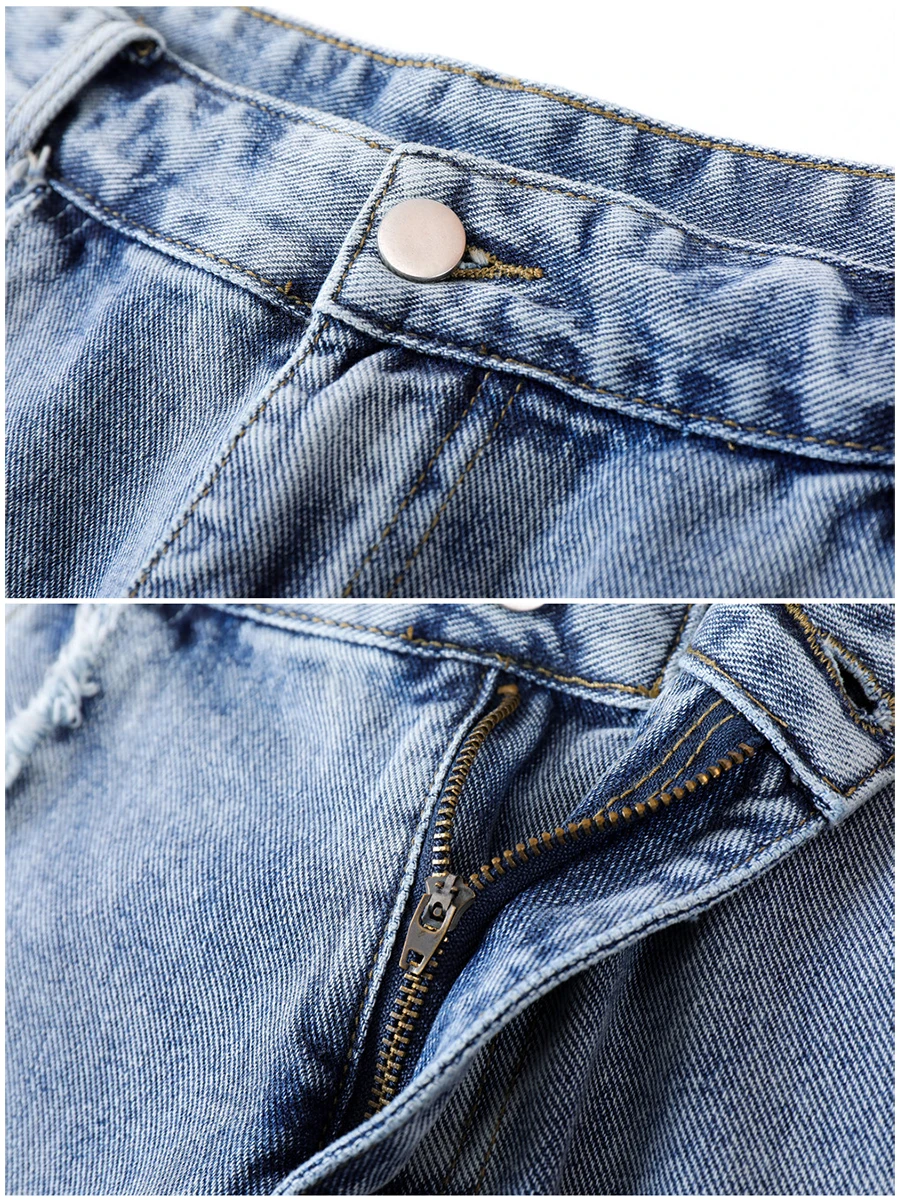 Four Seasons Men Jeans Fashion Trend Raw Edge Solid Color Street Hip Hop Design Loose Straight Trousers Streetwear Ins Hot Sale