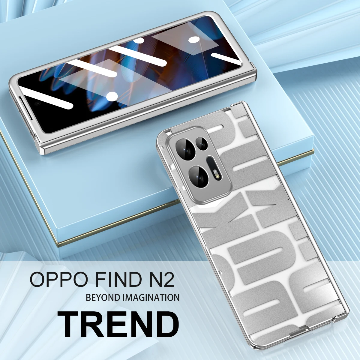 Letter Case For OPPO Find N2 Luxury Plating Transparent OPPO Find Case Shockproof And Anti-fall Equipped With Glass Front Film
