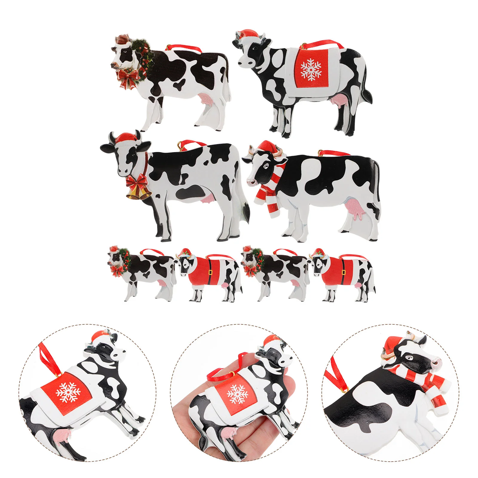 

6pcs Christmas Cow Pendants Xmas Tree Diy Pendants Unfinished Hanging Ornaments