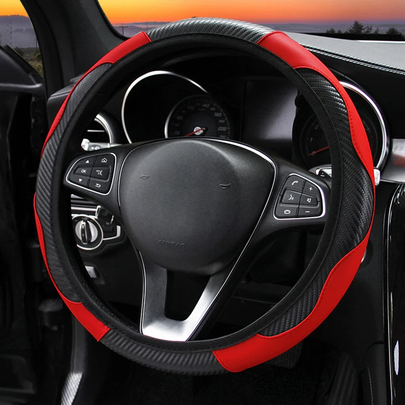 

1Pcs 37-38cm PU Leather Anti Slip Car Steering Wheel Cover Auto Interior Decoration Styling Accessories For Girls Women