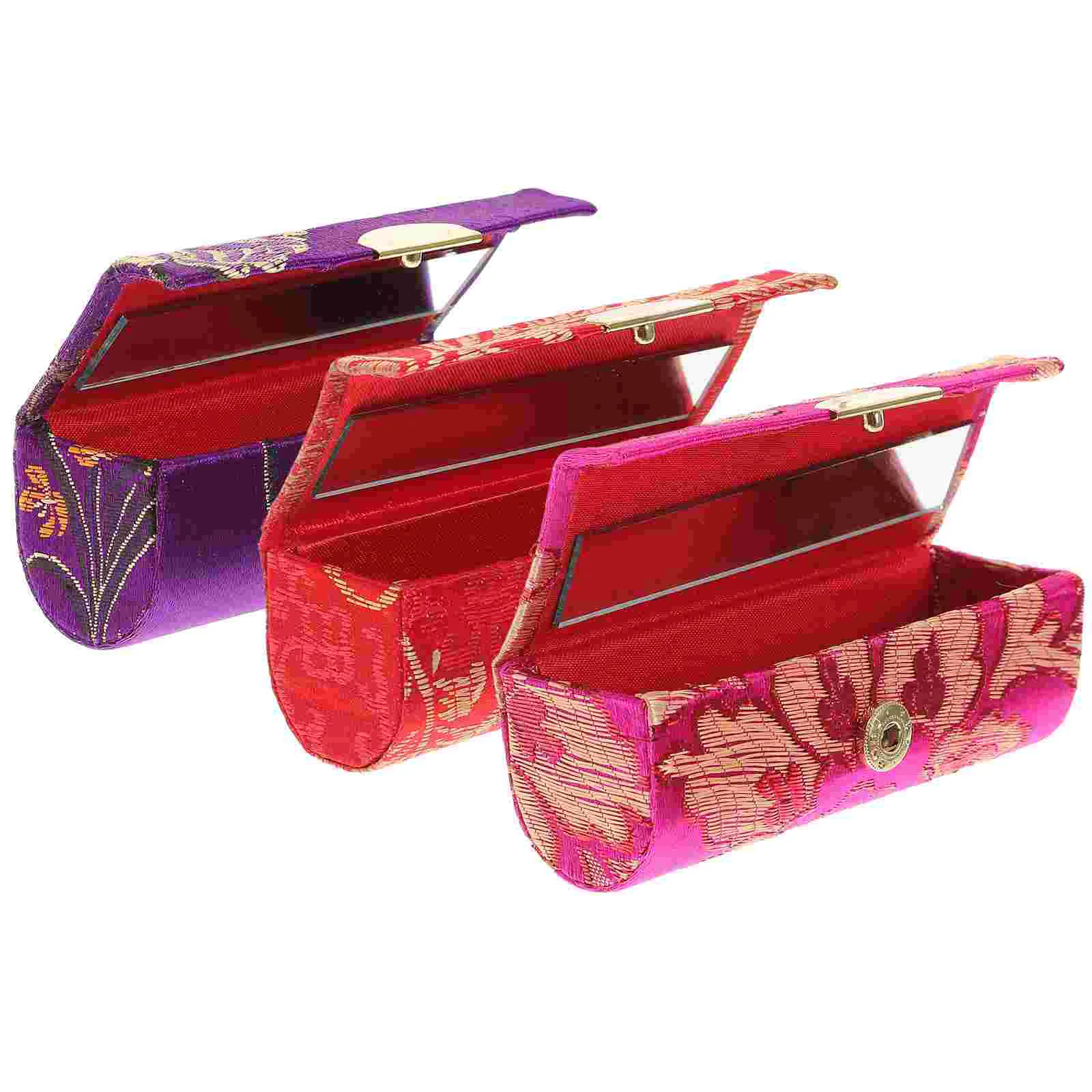 

Lipstick Case Holder Box Mirrorpurse Storage Makeup Flower Lipfor Satin Floral Gift Ladies Chinese Vintage Organizer Gloss Silky