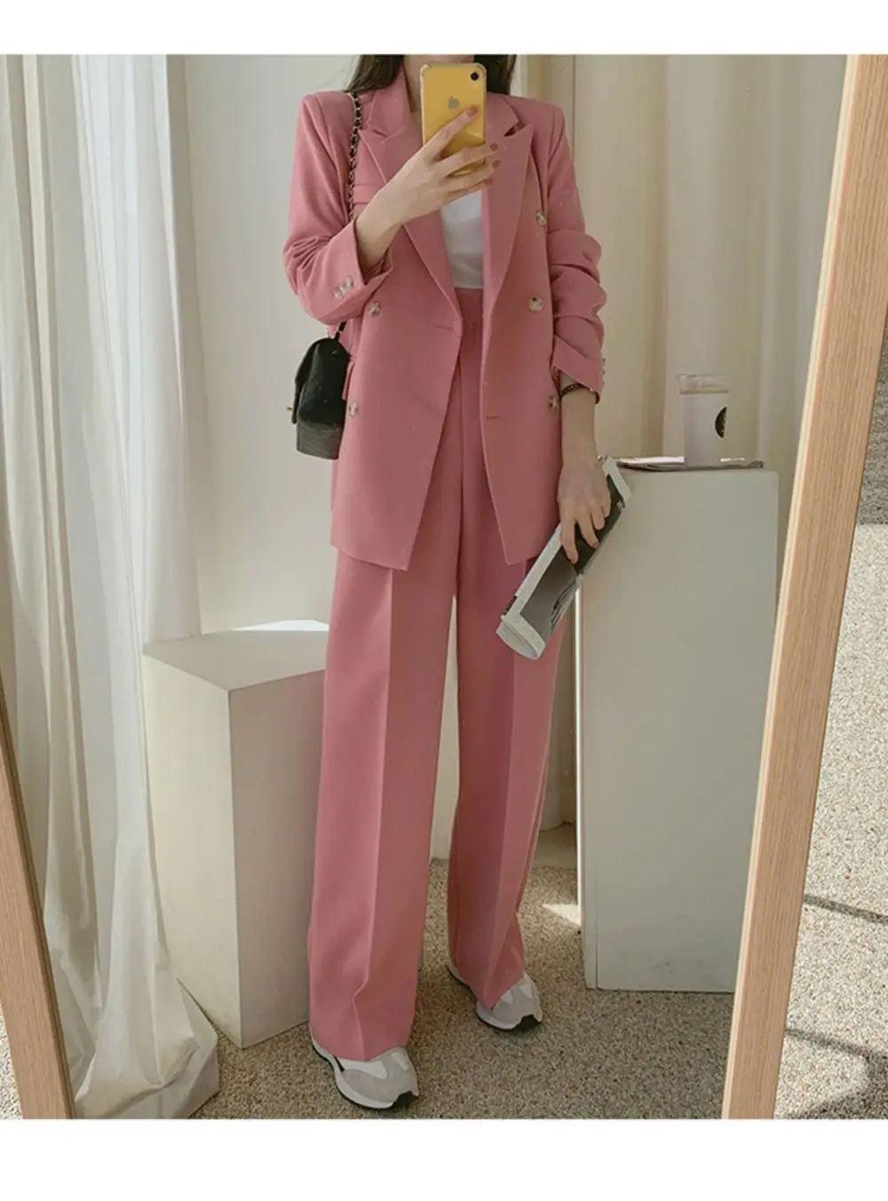 Korean Style Blazer Suits for Women Chic Two Piece Set Long Sleeve Loose Casual Jacket + High Waist Straight Pants Office Lady