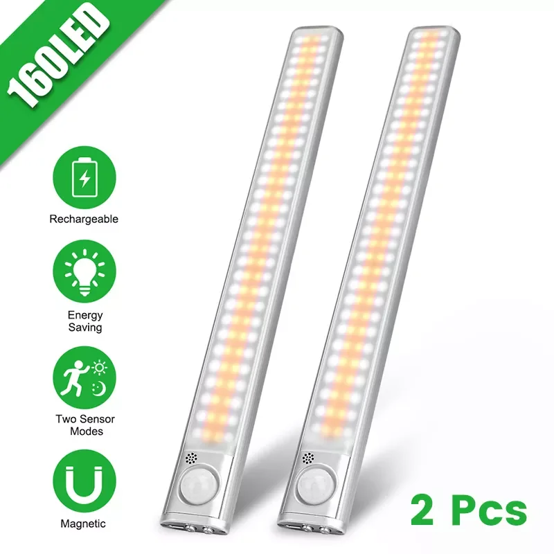 

LED Closet Light For Kitchen Lamp With Motion Sensor 80/120/160 LED Light USB Rechargeable Under Cabinet Lights For Living Room