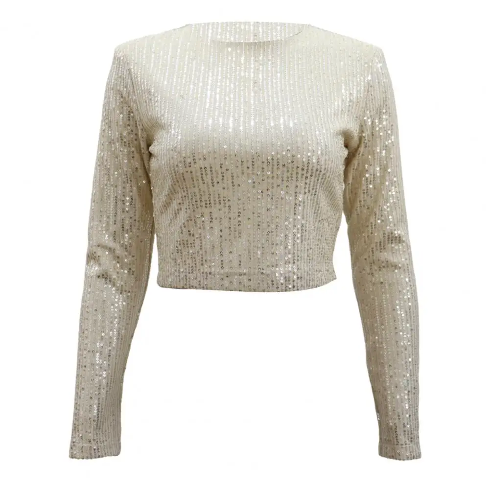 Женский топ с пайетками украшенный укороченный длинными рукавами для женщин