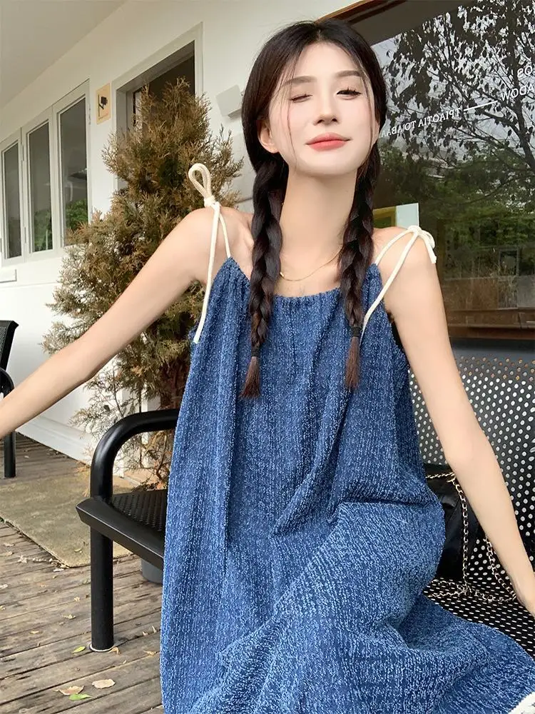 

Hikigawa Chic Fashion Women Summer Elegant Tassel Camisole Midi Dresses Streetwear Loose Casual Sleeveless Vestidos Mujer
