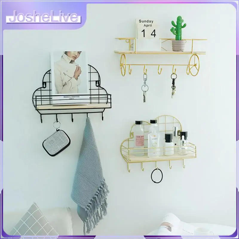 

Wall Hanging Wrought Iron Rack Storage Rack Key Hanger Holder Coat Hook Home Space Saving Small Bedroom Door Back Decorative