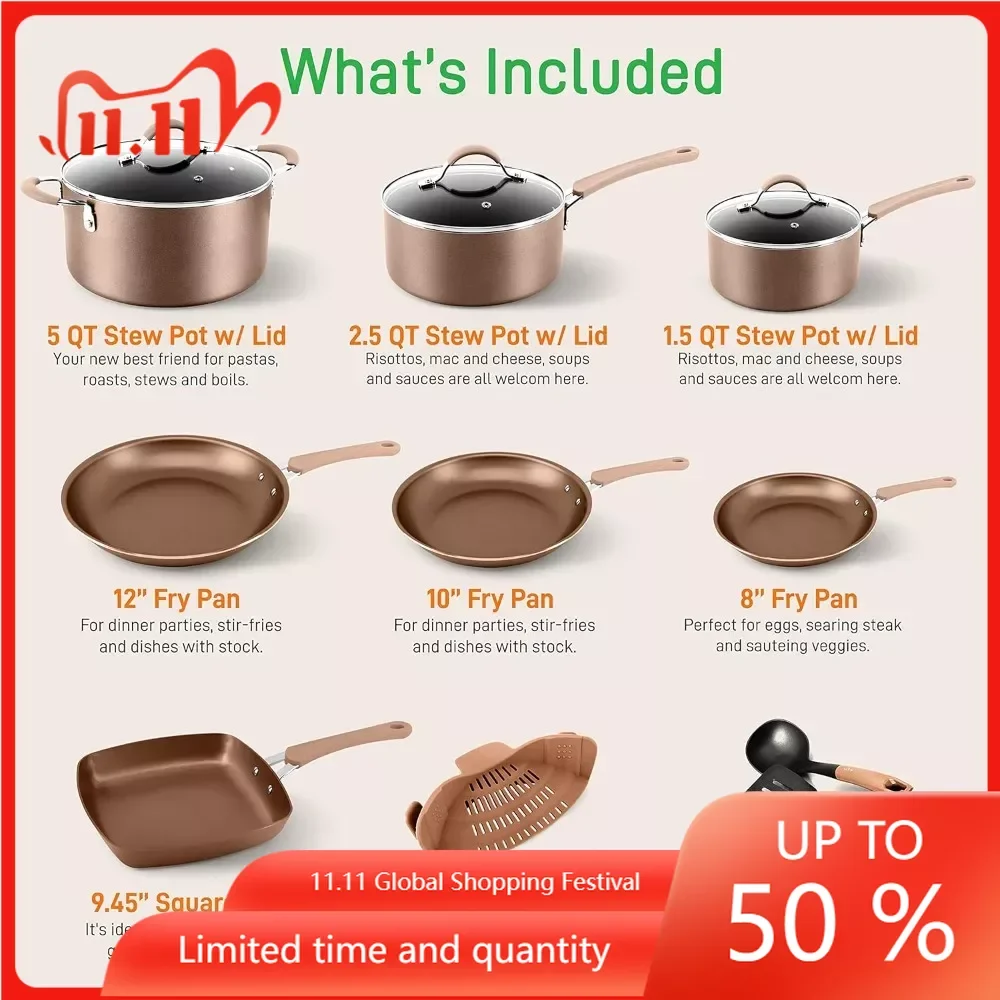 

Набор Антипригарной кухонной посуды из 20 предметов-термостойкая кухонная посуда из ПТФЭ/ПФОС без ПФОС, набор кастрюль, сковорода для выпечки с кастрюлей