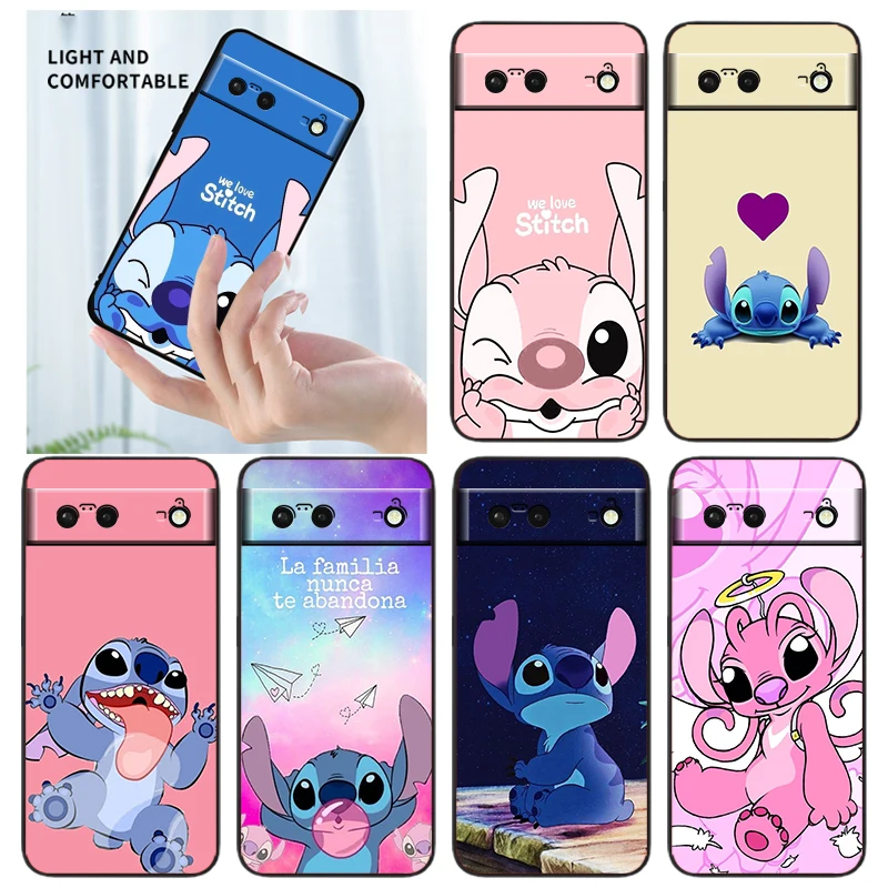 

Lilo Stitch Anime Cute Phone Case For Google Pixel 7 6 Pro 6A 5A 5 4 4A XL 5G Black Shell Soft TPU Cover Fundas Coque Capa