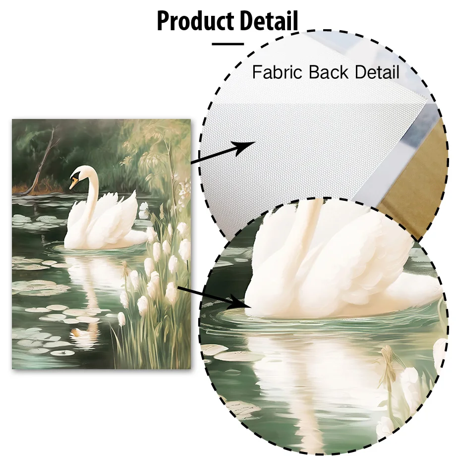 Green Mountain Lake Swan Bamboo Flower Leaves Landscape Posters &amp Prints Wall Art Canvas Painting Pictures For Living Room Decor