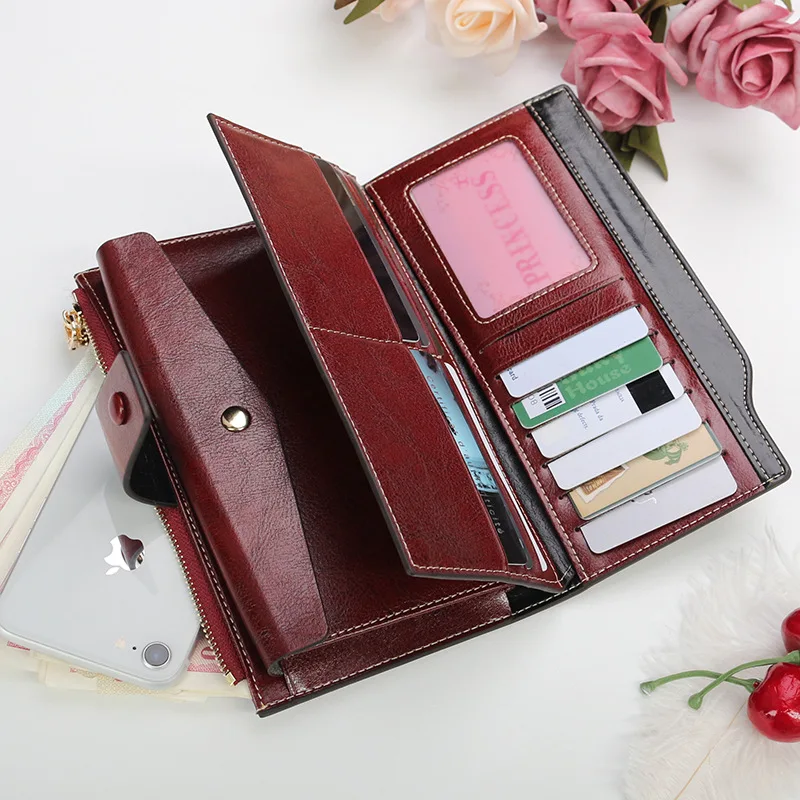 2022 New arrival women fashion Cow Leather clutch wallet long Hasp zipper wallet purse High quality Leather wallet ladies