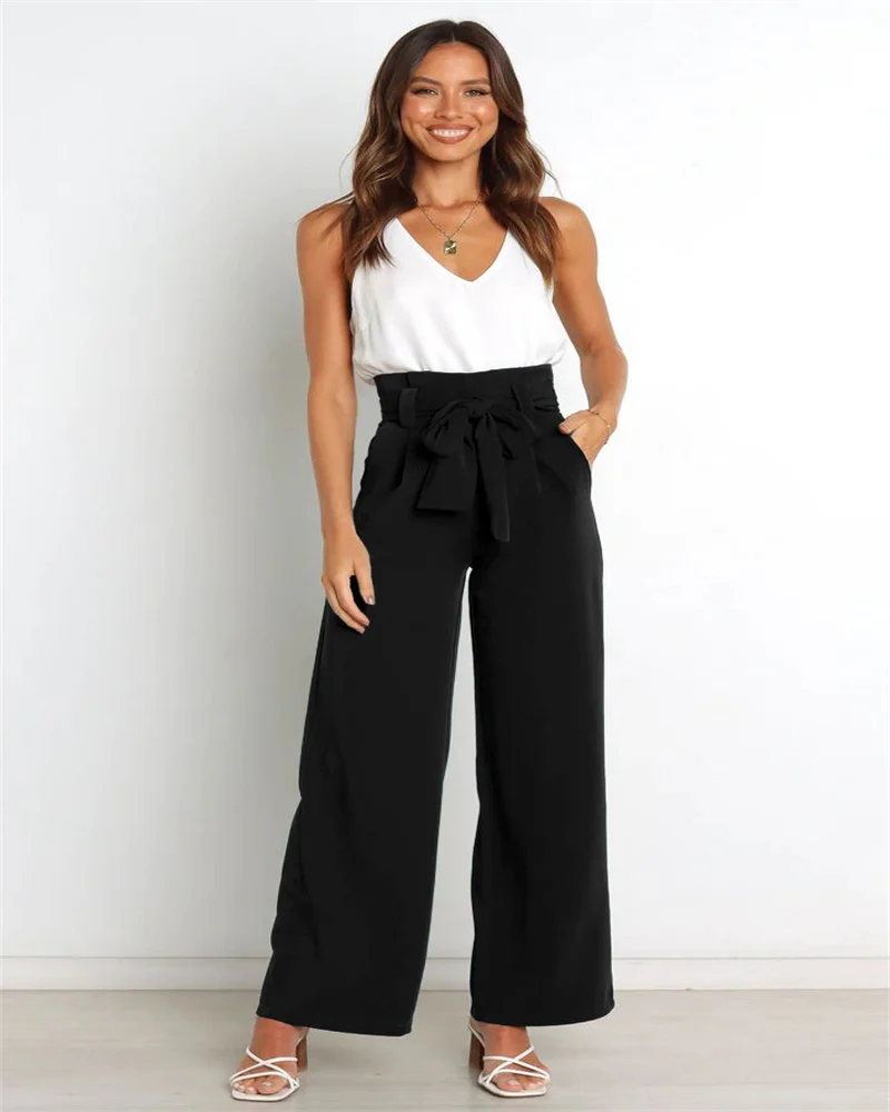 

2023 Summer Fashion New Workplace Women's Suit Pants Casual All-match Wide-leg Trousers With Belt Loose Casual High-waist