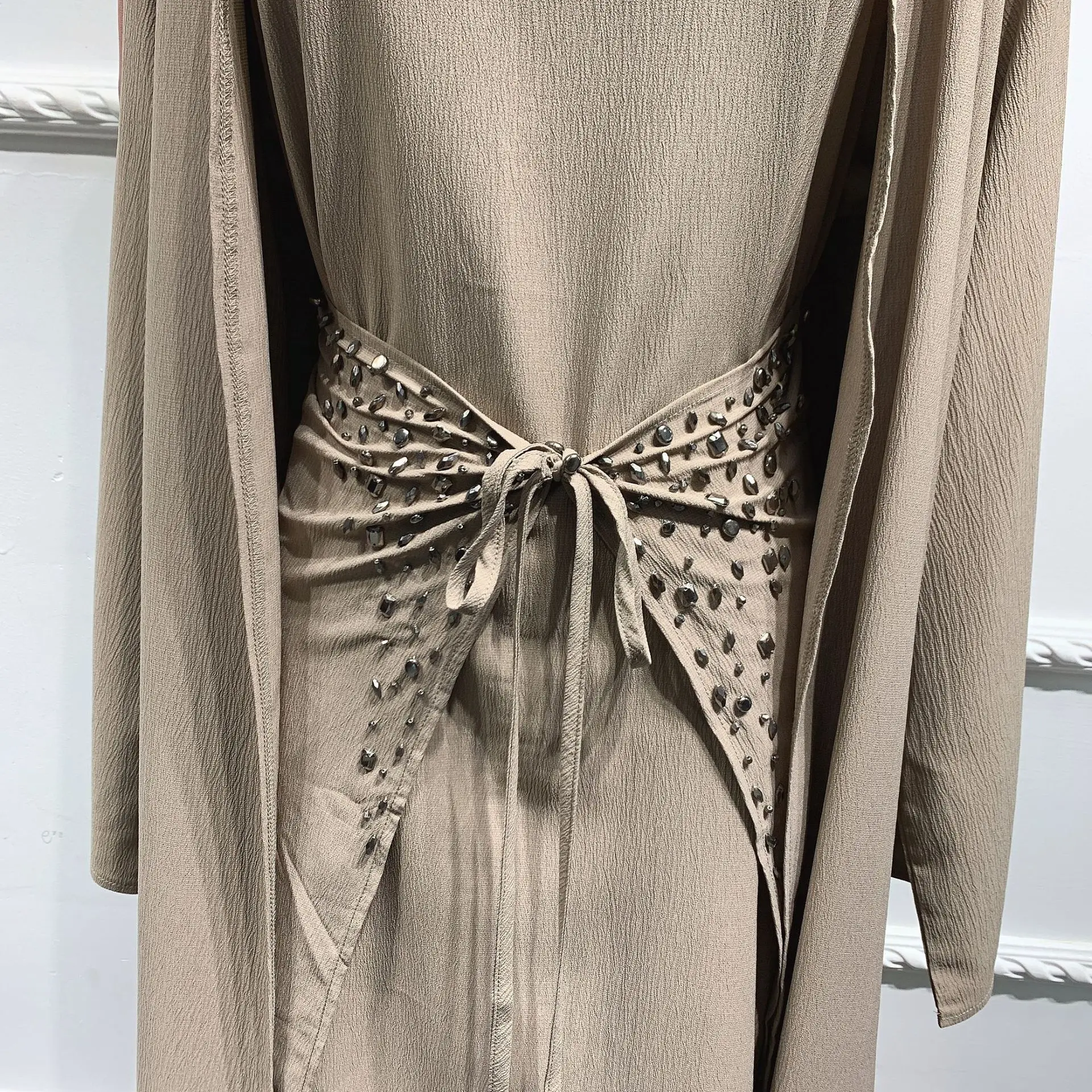 4pcs Matching Muslim Sets Hijab Dress Eid Abayas for Women Dubai Wrinkle Arabic Outfit Islam Open Abaya Kimono Wrap Front Skirt