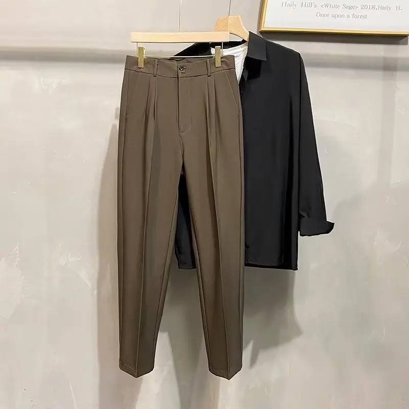 

Summer Men's Casual Pants Thin Business Stretch Slim Fit High Waist Jogger Korean Classic Ankle Length Brand Trousers Male H214
