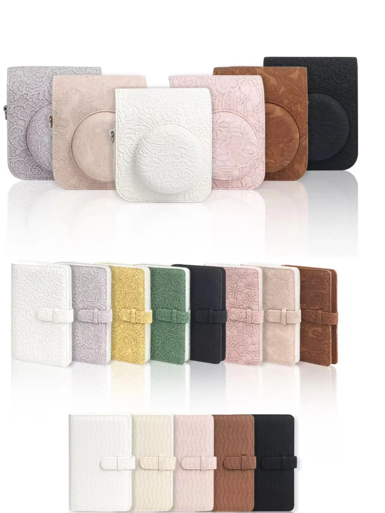 

Relief/Lace/Wave For Fujifilm Instax Mini12 Camera Bag Vintage Stereo Pattern Camera Storage Bag 3 Inch 96 Pockets Photo Album