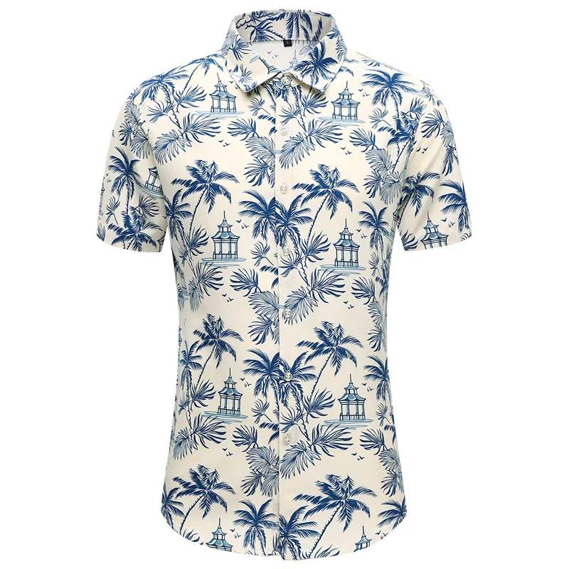 

Fashion Korea Design Hawaii Beach Short Sleeve Casual Shirts Men's Print Blouse 2023 Summer Clothing Plus Asian Size 5XL 6XL