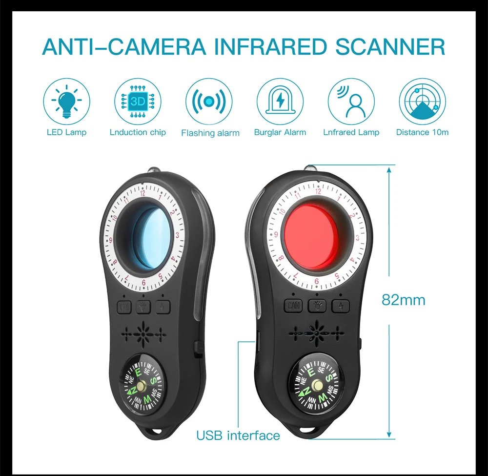 Anti-Spy Surveillance Camera Detector Wireless RF Signal Anti-covert Camera Lens Listen Bug Finder Device Gps Gsm Tracker Scanne enlarge