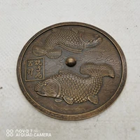 free ship 13cm china ancient bronze mirror the two fish fengshui happiness decoration mirror home decor metal crafts