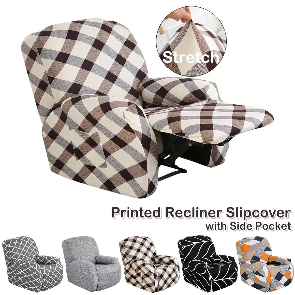

NEW IN 4 Pcs Pockets Recliner Sofa Cover Moroccan Geometry All-inclusive Couch Slipcover Elastic Armchair Cover for Living Room