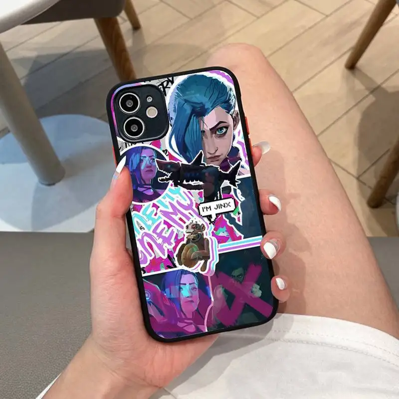 

L-League of L-Legends Cartoon Arcane Jinx Phone Case for iPhone 14 11 12 13 Mini Pro Max 8 7 Plus X XR XS MAX Translucent Matte