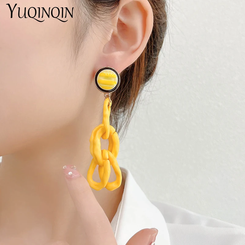 

Trendy Colourful Big Drop Earrings For Women Fashion Jewelry Statement Resin Geometric Long Earrings New Chain Korean Brincos