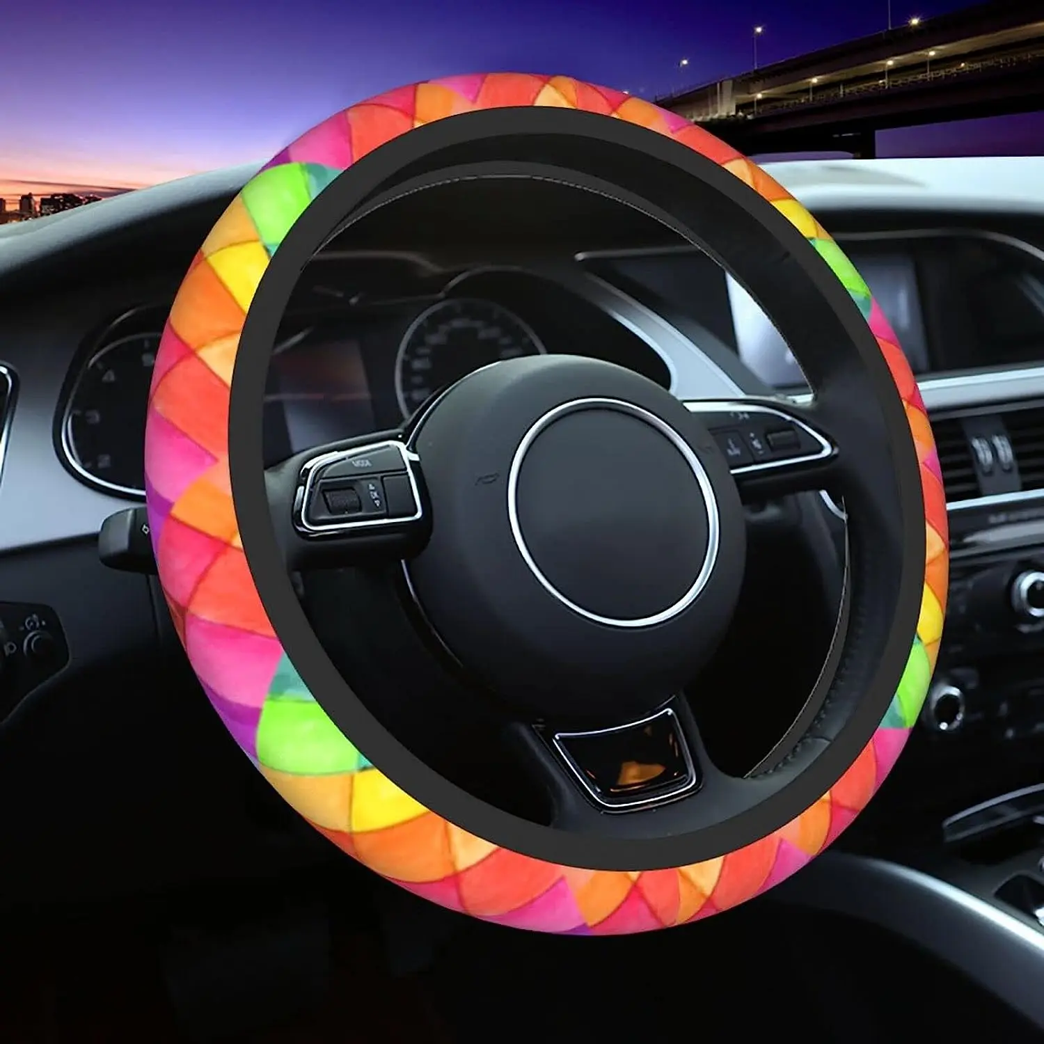 

Rainbow Steering Wheel Cover Women Colur Universal Fit 15 Inches Anti-Slip Cute Durable Protector Pad Car Steering Wheel Cover