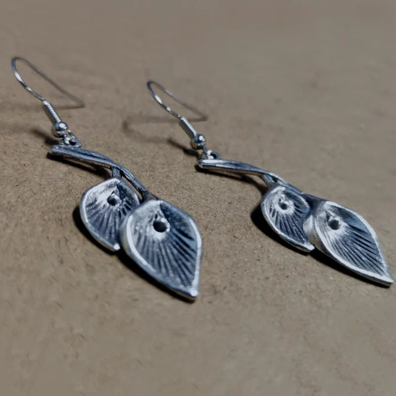 1Pair Gypsy Retro Minimalism Calla Lily Flower Leaves Dangle Earring Silver Color Metal Hook Earrings For Women Jewelry Gifts
