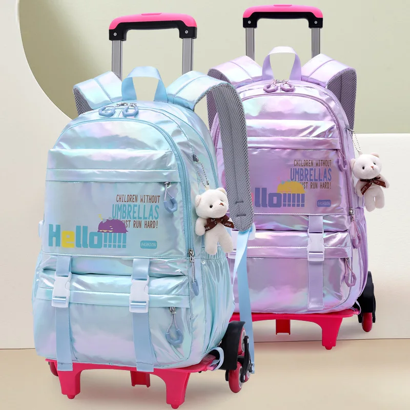 waterproof kids school Backpack With 3 Wheel Removable Children School Bags for girls Kids Trolley Schoolbag Luggage Book Bags